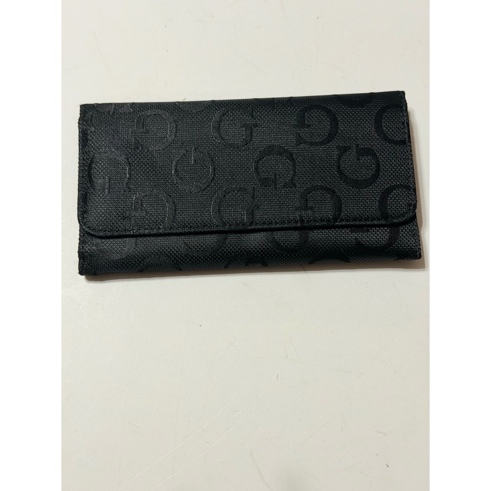 Black Jacquard Monogram Long Clutch Wallet G Logo Tri-Fold Organizer